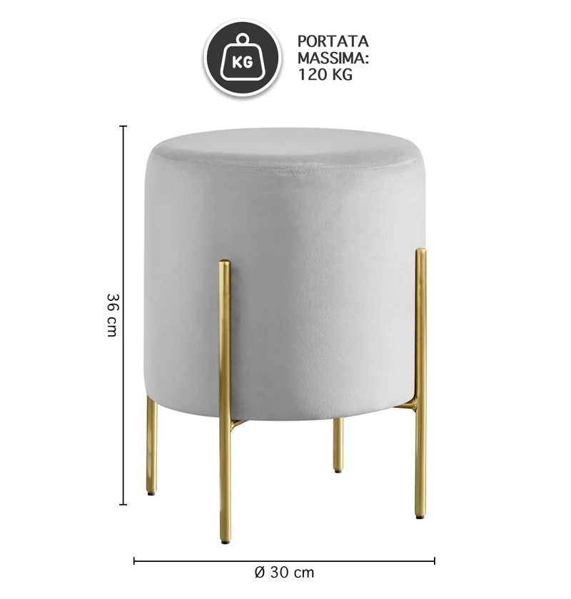 Pouf Poggiapiedi In Velluto Con Gambe Dorate Elegante Imbottito Rotondo Il Gruppone