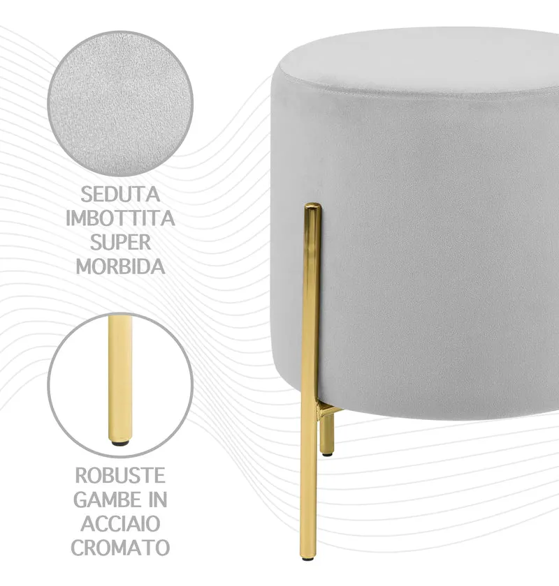 Pouf Poggiapiedi In Velluto Con Gambe Dorate Elegante Imbottito Rotondo Il Gruppone