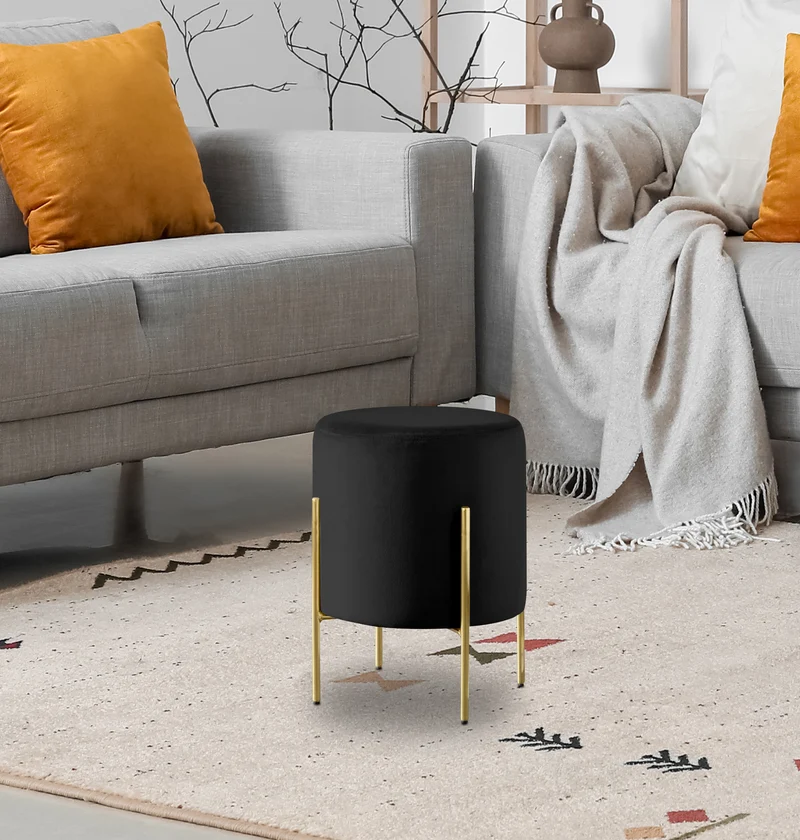 Pouf Poggiapiedi In Velluto Con Gambe Dorate Elegante Imbottito Rotondo Il Gruppone