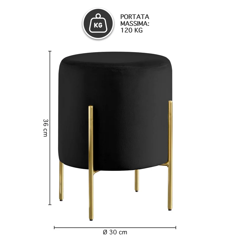 Pouf Poggiapiedi In Velluto Con Gambe Dorate Elegante Imbottito Rotondo Il Gruppone