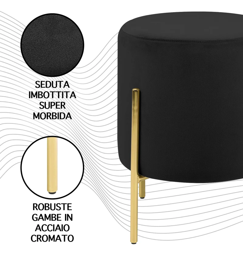 Pouf Poggiapiedi In Velluto Con Gambe Dorate Elegante Imbottito Rotondo Il Gruppone