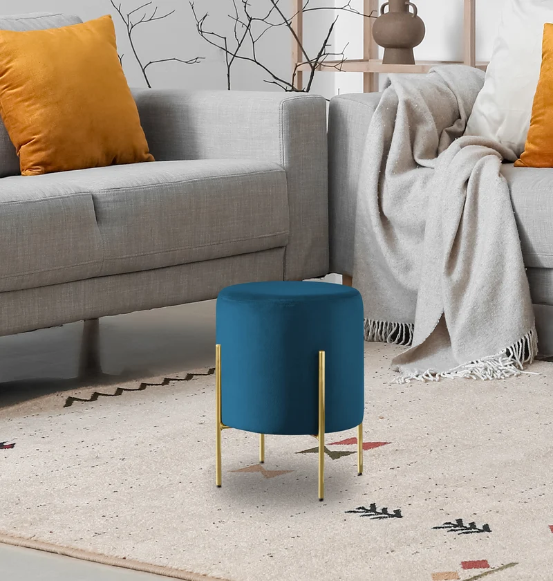 Pouf Poggiapiedi In Velluto Con Gambe Dorate Elegante Imbottito Rotondo Il Gruppone