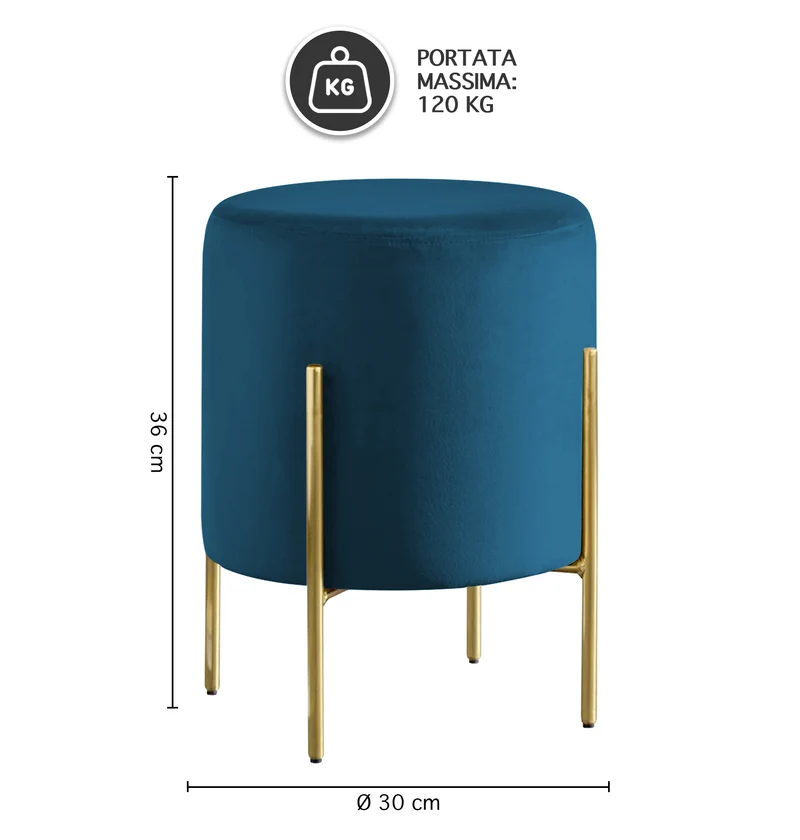 Pouf Poggiapiedi In Velluto Con Gambe Dorate Elegante Imbottito Rotondo Il Gruppone