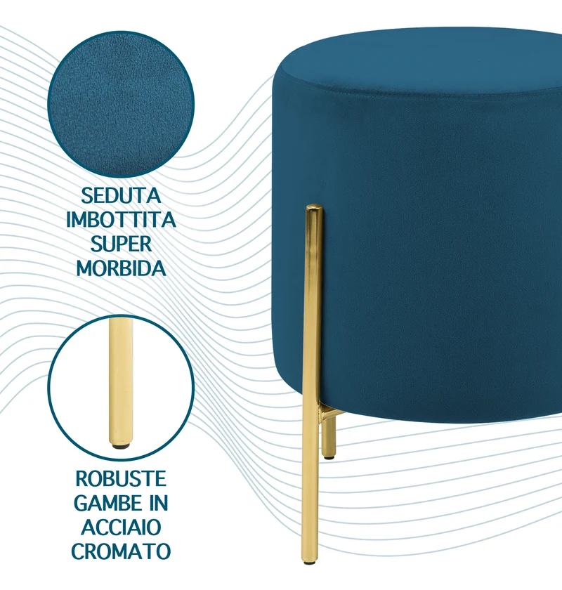 Pouf Poggiapiedi In Velluto Con Gambe Dorate Elegante Imbottito Rotondo Il Gruppone