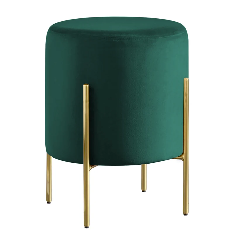 Pouf Poggiapiedi In Velluto Con Gambe Dorate Elegante Imbottito Rotondo Il Gruppone