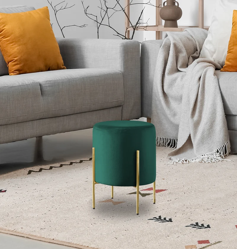 Pouf Poggiapiedi In Velluto Con Gambe Dorate Elegante Imbottito Rotondo Il Gruppone