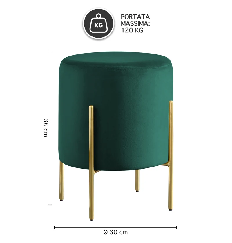 Pouf Poggiapiedi In Velluto Con Gambe Dorate Elegante Imbottito Rotondo Il Gruppone