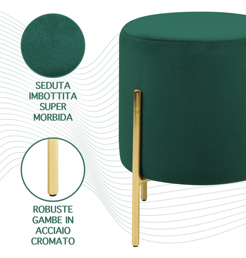 Pouf Poggiapiedi In Velluto Con Gambe Dorate Elegante Imbottito Rotondo Il Gruppone