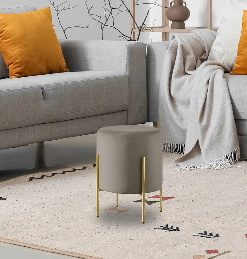 Pouf Poggiapiedi In Velluto Con Gambe Dorate Elegante Imbottito Rotondo Il Gruppone