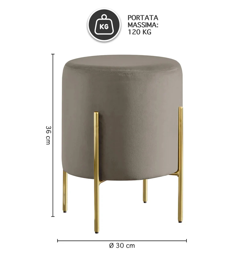 Pouf Poggiapiedi In Velluto Con Gambe Dorate Elegante Imbottito Rotondo Il Gruppone