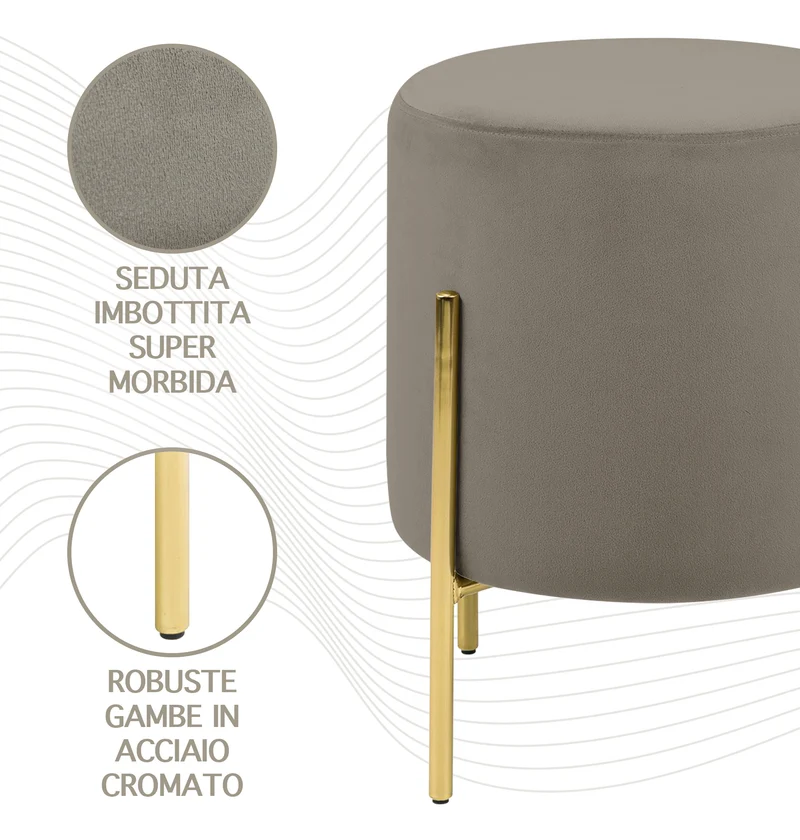 Pouf Poggiapiedi In Velluto Con Gambe Dorate Elegante Imbottito Rotondo Il Gruppone