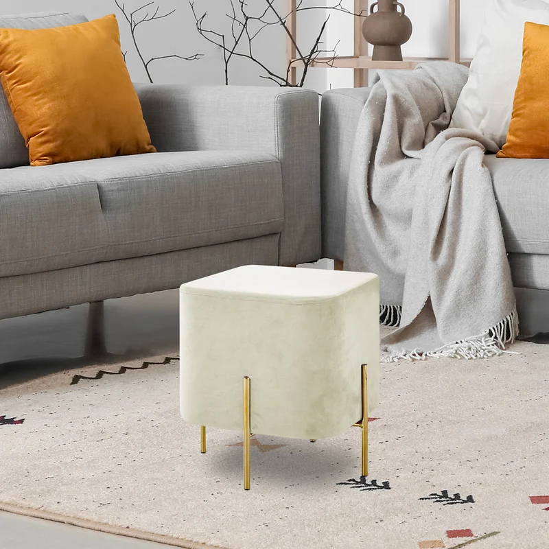 Pouf Poggiapiedi In Velluto Con Gambe Dorate Quadrato Il Gruppone