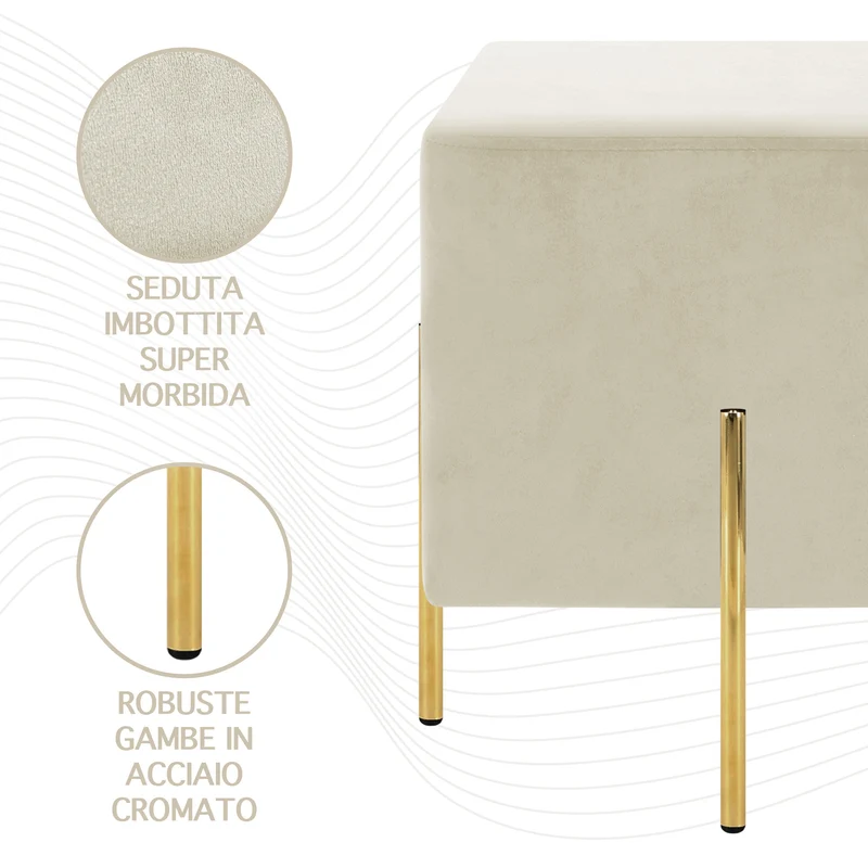 Pouf Poggiapiedi In Velluto Con Gambe Dorate Quadrato Il Gruppone
