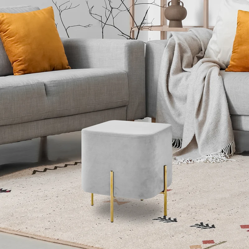 Pouf Poggiapiedi In Velluto Con Gambe Dorate Quadrato Il Gruppone