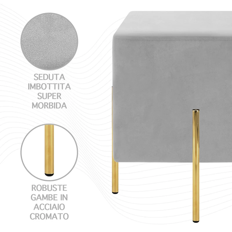 Pouf Poggiapiedi In Velluto Con Gambe Dorate Quadrato Il Gruppone