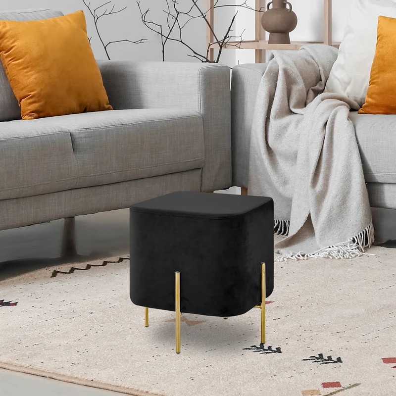 Pouf Poggiapiedi In Velluto Con Gambe Dorate Quadrato Il Gruppone