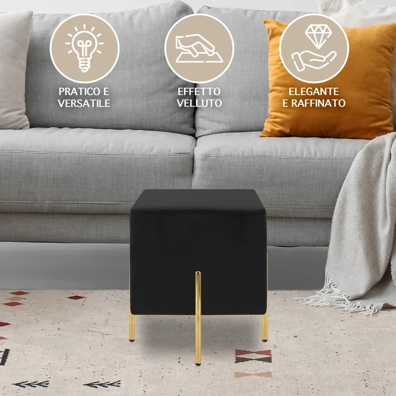 Pouf Poggiapiedi In Velluto Con Gambe Dorate Quadrato Il Gruppone