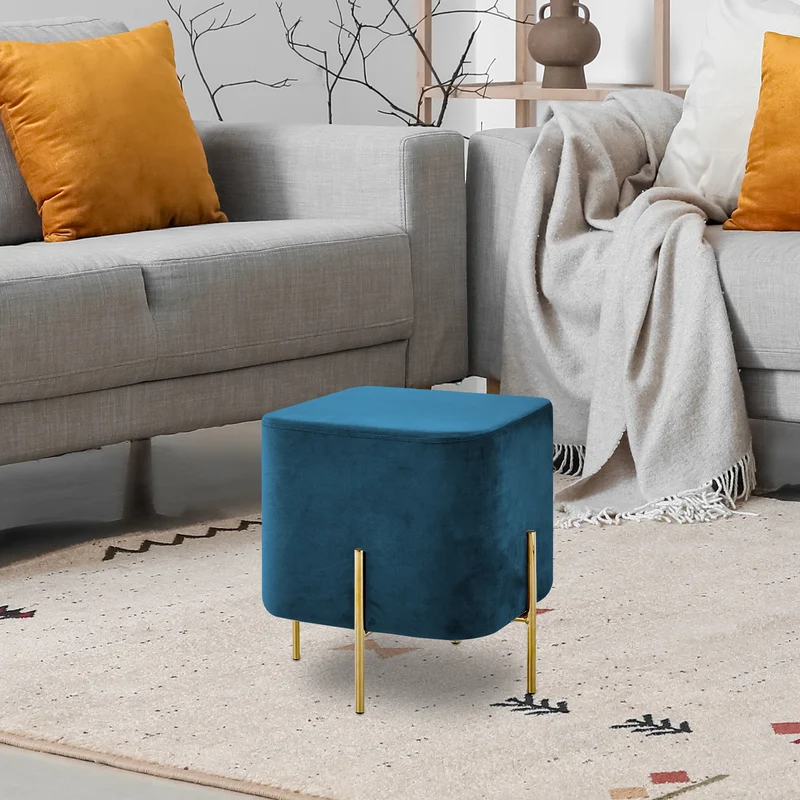 Pouf Poggiapiedi In Velluto Con Gambe Dorate Quadrato Il Gruppone