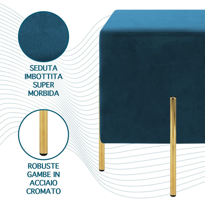 Pouf Poggiapiedi In Velluto Con Gambe Dorate Quadrato Il Gruppone