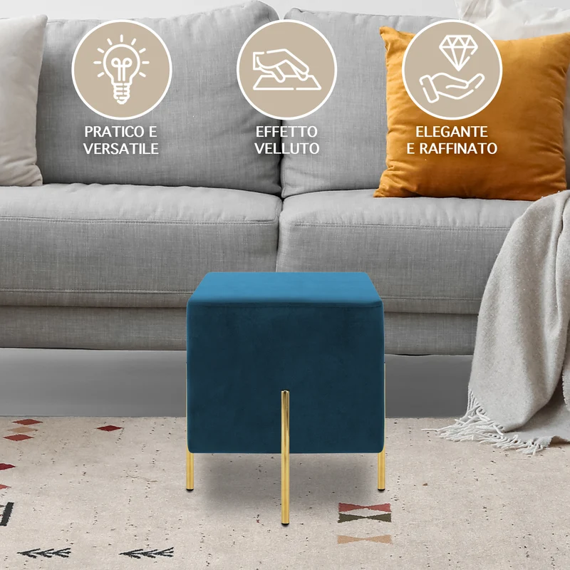 Pouf Poggiapiedi In Velluto Con Gambe Dorate Quadrato Il Gruppone