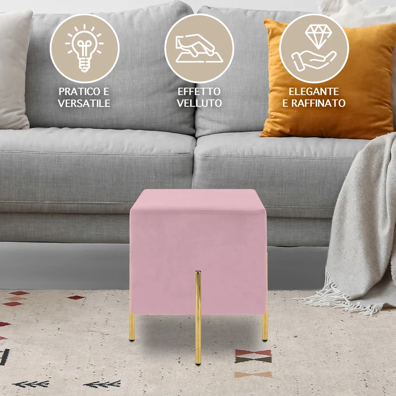 Pouf Poggiapiedi In Velluto Con Gambe Dorate Quadrato Il Gruppone
