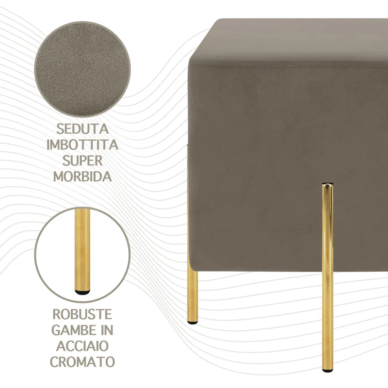 Pouf Poggiapiedi In Velluto Con Gambe Dorate Quadrato Il Gruppone