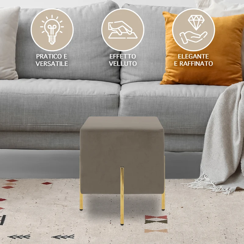 Pouf Poggiapiedi In Velluto Con Gambe Dorate Quadrato Il Gruppone