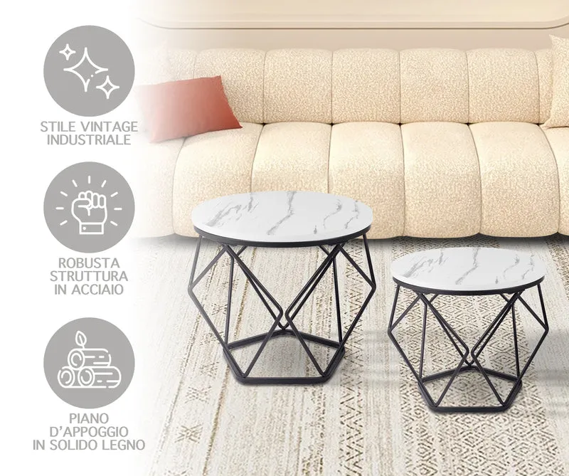 Set 2 Pezzi Tavolino Da Caffè Rotondo Set Di 2 Tavolini Ad Incastro Stile Vintage Il Gruppone
