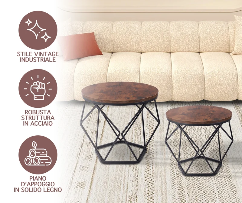Set 2 Pezzi Tavolino Da Caffè Rotondo Set Di 2 Tavolini Ad Incastro Stile Vintage Il Gruppone