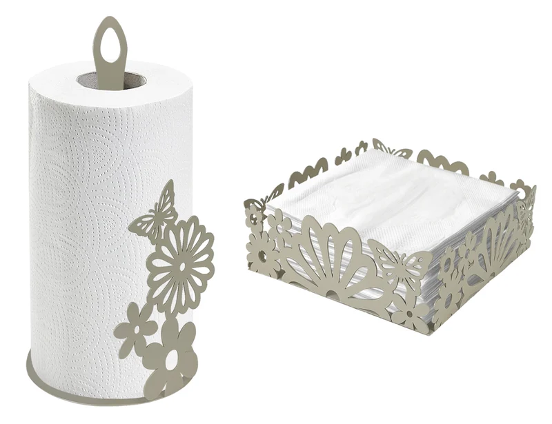 Set Accessori Cucina 2/4 Pezzi Porta Scottex Portatovaglioli Vassoio Grande Da Portata Portafrutta Centrotavola Metallo Design Moderno