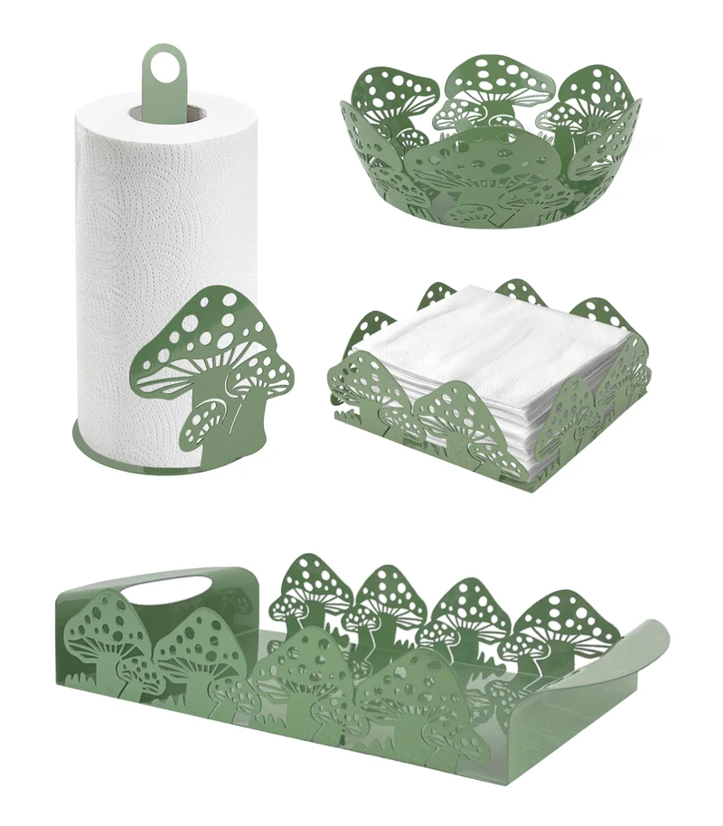 Set Accessori Cucina 2/4 Pezzi Porta Scottex Portatovaglioli Vassoio Grande Da Portata Portafrutta Centrotavola Metallo Design Moderno