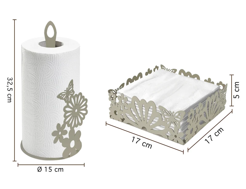 Set Accessori Cucina 2/4 Pezzi Porta Scottex Portatovaglioli Vassoio Grande Da Portata Portafrutta Centrotavola Metallo Design Moderno