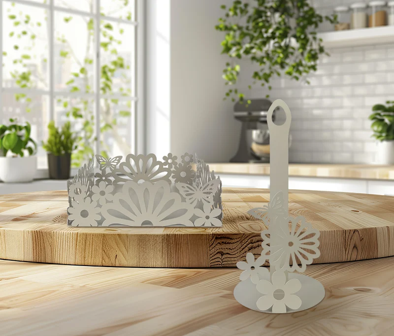 Set Accessori Cucina 2/4 Pezzi Porta Scottex Portatovaglioli Vassoio Grande Da Portata Portafrutta Centrotavola Metallo Design Moderno