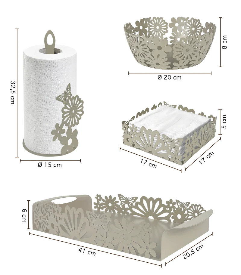 Set Accessori Cucina 2/4 Pezzi Porta Scottex Portatovaglioli Vassoio Grande Da Portata Portafrutta Centrotavola Metallo Design Moderno