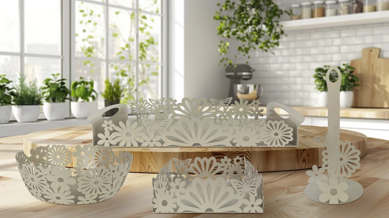 Set Accessori Cucina 2/4 Pezzi Porta Scottex Portatovaglioli Vassoio Grande Da Portata Portafrutta Centrotavola Metallo Design Moderno