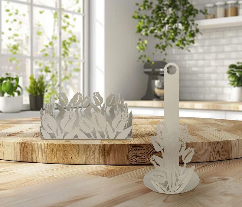 Set Accessori Cucina 2/4 Pezzi Porta Scottex Portatovaglioli Vassoio Grande Da Portata Portafrutta Centrotavola Metallo Design Moderno