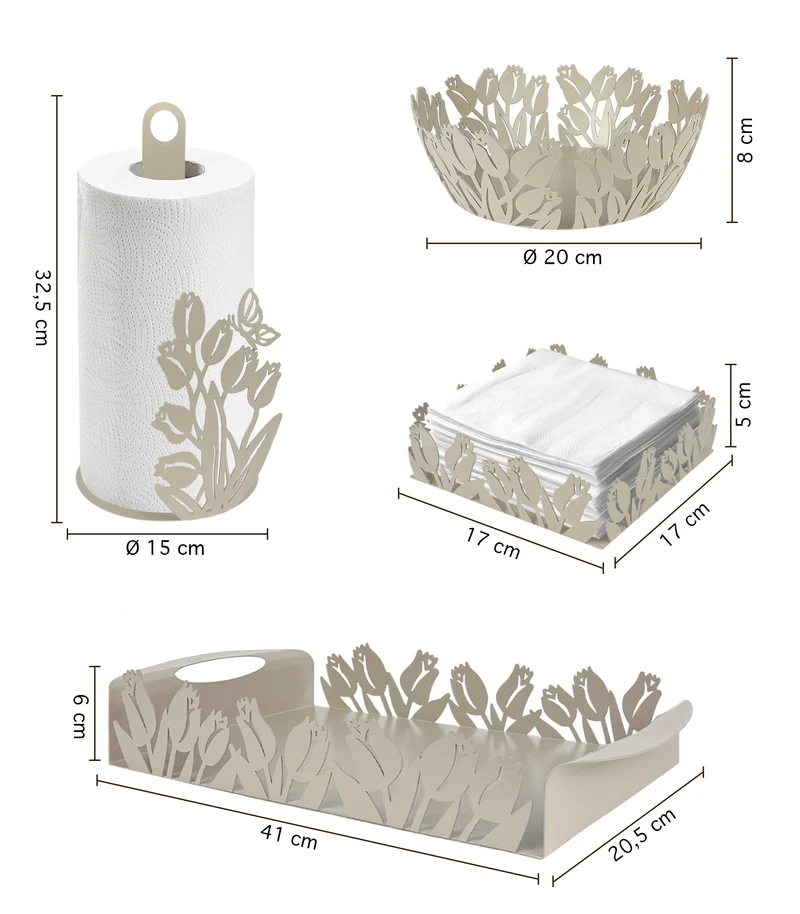 Set Accessori Cucina 2/4 Pezzi Porta Scottex Portatovaglioli Vassoio Grande Da Portata Portafrutta Centrotavola Metallo Design Moderno