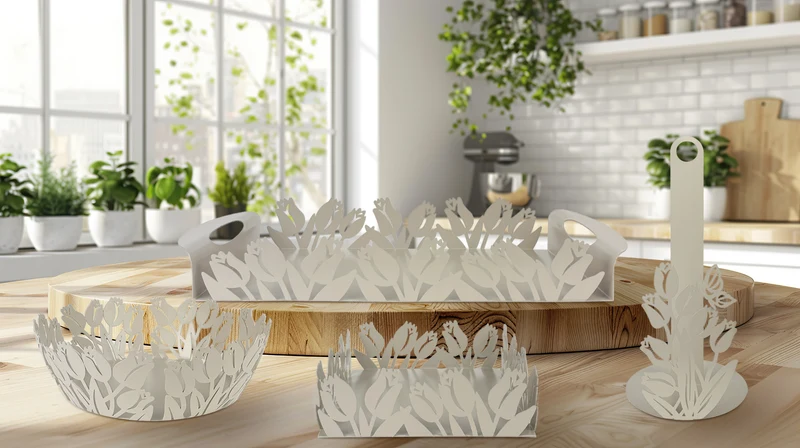 Set Accessori Cucina 2/4 Pezzi Porta Scottex Portatovaglioli Vassoio Grande Da Portata Portafrutta Centrotavola Metallo Design Moderno