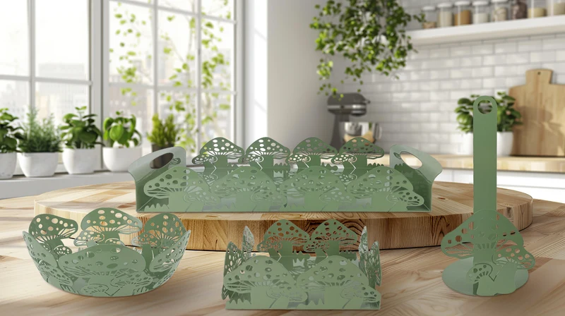 Set Accessori Cucina 2/4 Pezzi Porta Scottex Portatovaglioli Vassoio Grande Da Portata Portafrutta Centrotavola Metallo Design Moderno
