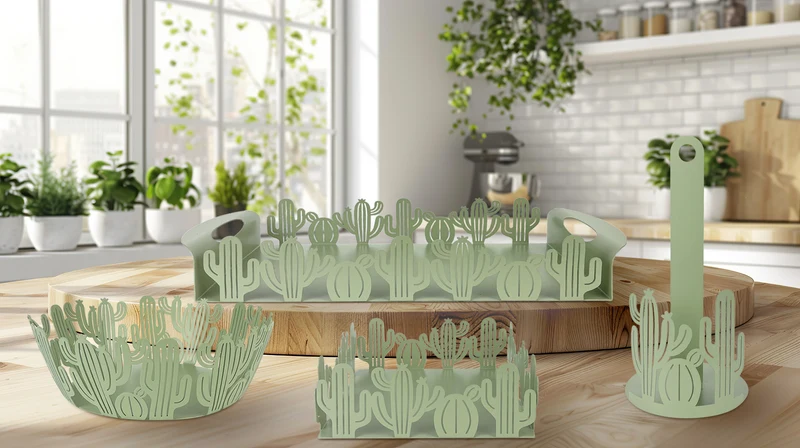 Set Accessori Cucina 2/4 Pezzi Porta Scottex Portatovaglioli Vassoio Grande Da Portata Portafrutta Centrotavola Metallo Design Moderno