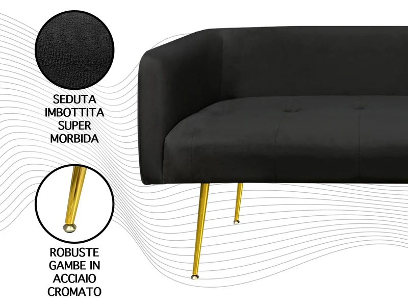 Divano in Velluto Gambe In Acciaio Color Oro Divanetto 2 Persone 126x49x57 cm Il Gruppone