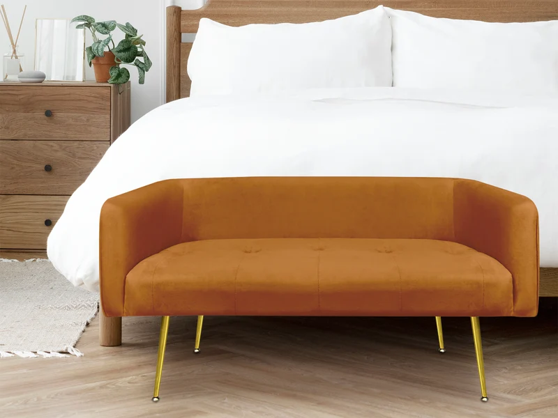 Divano in Velluto Gambe In Acciaio Color Oro Divanetto 2 Persone 126x49x57 cm Il Gruppone