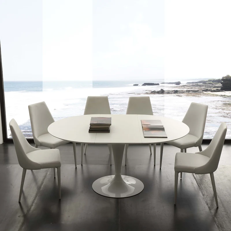 Island - Tavolo rotondo allungabile piano al quarzo e gamba centrale cm 120/170x77h - vari colori