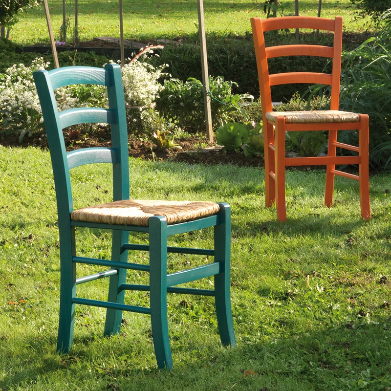 Set da 2 Sedia classica country in legno di faggio con seduta in paglia - vari colori