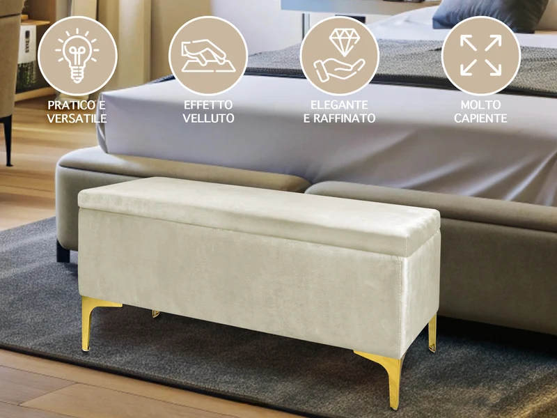 Pouf Panca Imbottita Divanetto In Velluto Contenitore Porta Oggetti Panca Sgabello il Gruppone