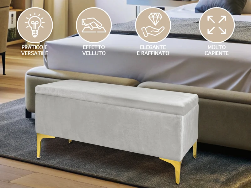 Pouf Panca Imbottita Divanetto In Velluto Contenitore Porta Oggetti Panca Sgabello il Gruppone