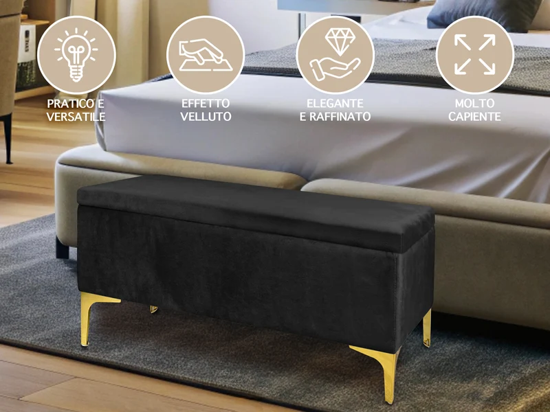 Pouf Panca Imbottita Divanetto In Velluto Contenitore Porta Oggetti Panca Sgabello il Gruppone
