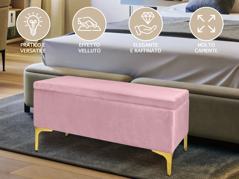Pouf Panca Imbottita Divanetto In Velluto Contenitore Porta Oggetti Panca Sgabello il Gruppone