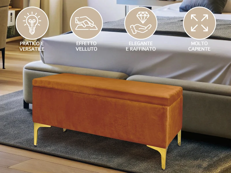 Pouf Panca Imbottita Divanetto In Velluto Contenitore Porta Oggetti Panca Sgabello il Gruppone