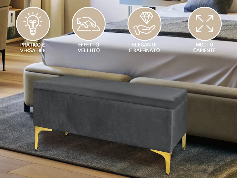 Pouf Panca Imbottita Divanetto In Velluto Contenitore Porta Oggetti Panca Sgabello il Gruppone